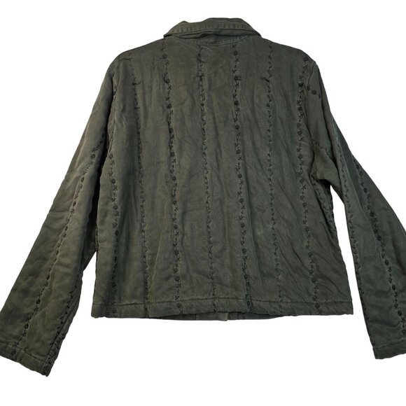 Embroidered Ivy Boho Jacket Large 90s TENCEL Olive Green USA Deadstock - Picture 7 of 10